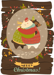 Couple of hugging bears. Vector christmas greeting card
