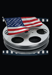 Symbol of the United States Film Industry Featuring the American Flag on a Movie Reel