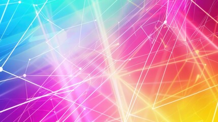 Fototapeta premium Abstract Rainbow Gradient Background: 3D Geometric Particles & Blue Light Rays for High-Tech Future-Style Annual Meeting Poster