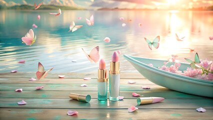 Pastel Lipstick Tubes on a Two Tone Background with Shadows