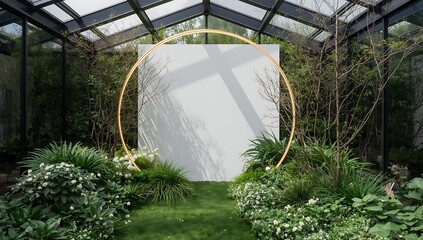 Elegant wedding arch with lush greenery and a blank canvas for text