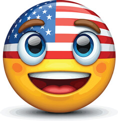 Excited smiley face emoji with American flag design on its head celebrating patriotism