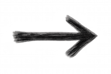 Black hand-drawn arrow pointing rightward, featuring textured design, positioned against transparent backdrop