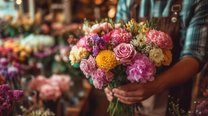 A vibrant bouquet of fresh flowers showcasing various colors and types beautifully arranged.