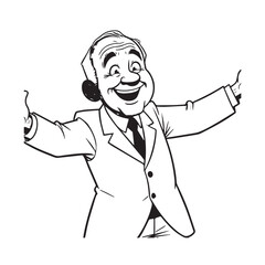 Old man with formal suit black and white vector illustration for classic portrait artwork design