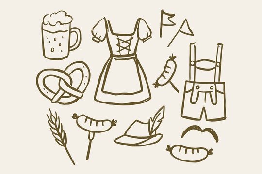Oktoberfest elements doodle sketch vector illustration