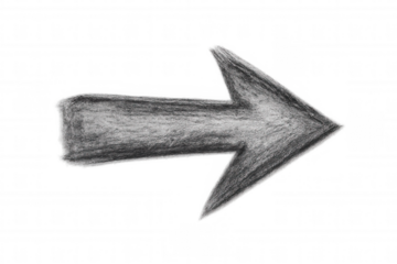 Gray hand-sketched arrow pointing rightward, indicating directional guidance and progressive momentum on transparent surface