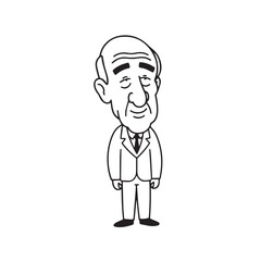 Old man with formal suit black and white vector illustration for classic portrait artwork design