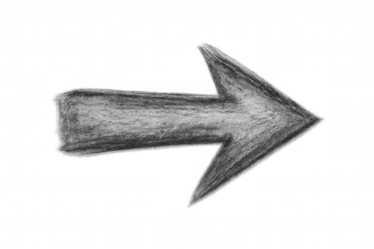 Gray hand-sketched arrow pointing rightward, indicating directional guidance and progressive momentum on transparent surface