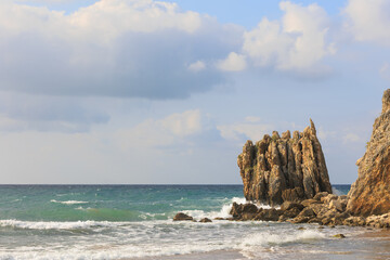 waves hitting to the rocks on the shore of the Black Sea in istanbul