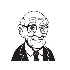 Old man with formal suit black and white vector illustration for classic portrait artwork design