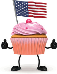 Cartoon Cupcake Celebrating with an American Flag Sweet Treats and Patriotic Joy