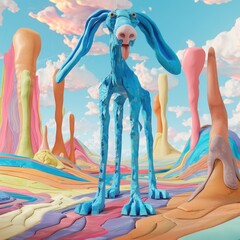 Whimsical Blue Creature in Candy Landscape