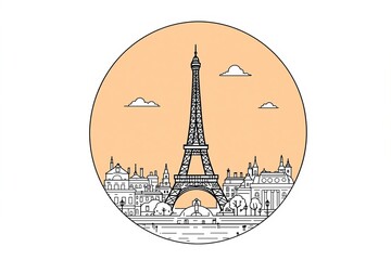 Illustration minimaliste de la Tour Eiffel et du paysage parisien 