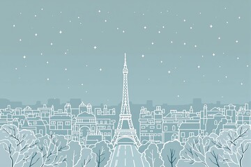 Illustration minimaliste de la Tour Eiffel et du paysage parisien 