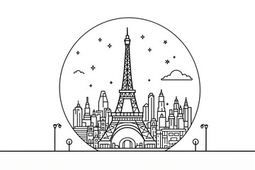 Illustration minimaliste de la Tour Eiffel et du paysage parisien 