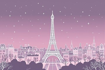 Illustration minimaliste de la Tour Eiffel et du paysage parisien 