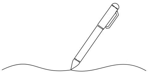 Continuous one line of fountain pen in silhouette on a white background. Vector illustration	
