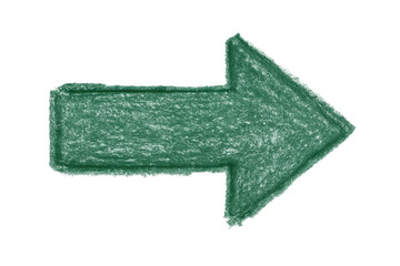 Fototapeta premium Green crayon arrow pointing to the right, sketched on a transparent background, ideal for educational or business presentations