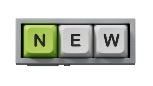 NEW text on Computer keyboard keys.Supports PNG files with transparent backgrounds.