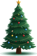 Festive Green Christmas Tree Decorated with Colorful Ornaments and a Star