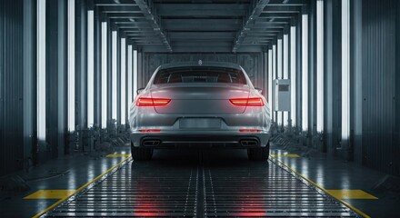 White car in factory assembly line