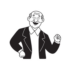 Old man with formal suit black and white vector illustration for classic portrait artwork design
