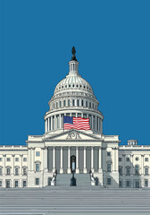 Capitol Building Illustration with American Flag