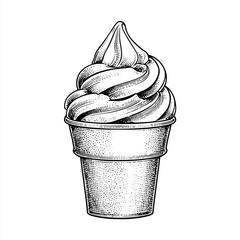Soft serve ice cream in cup with decorative swirl design concept of aerial  