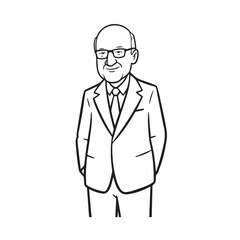 Old man with formal suit black and white vector illustration for classic portrait artwork design