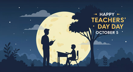 Happy Teacher s Day Student and Teacher Silhouette october 5 edu