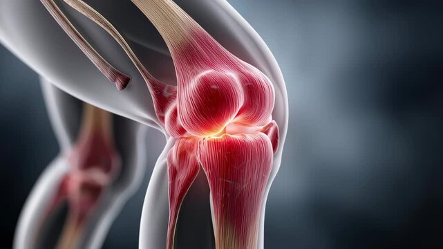 Rheumatoid and arthritis concept ,Knee joint pain injury anatomy ligament muscle tendon medical health care red inflamed swelling