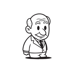 Old man with formal suit black and white vector illustration for classic portrait artwork design