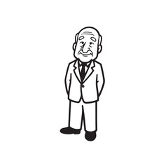 Old man with formal suit black and white vector illustration for classic portrait artwork design
