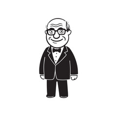 Fototapeta premium Old man with formal suit black and white vector illustration for classic portrait artwork design