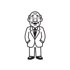 Obraz premium Old man with formal suit black and white vector illustration for classic portrait artwork design