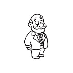 Old man with formal suit black and white vector illustration for classic portrait artwork design
