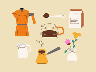 Set of color images of cafe items. Vector illustration.