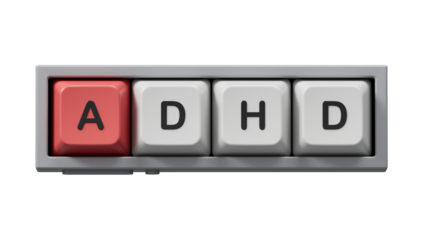 Attention deficit hyperactivity disorder. Text abbreviation on Computer keyboard keys.close up of Computer keyboard keys,Business Concept.Supports PNG files with transparent backgrounds.