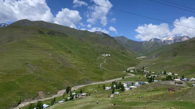 The village of Khinalyg, located on the slope of Mount Kyzylkaya in the Guba region of Azerbaijan. It is the highest mountain settlement in the country, known for its ancient history