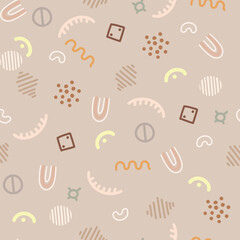 seamless pattern with lines, dots, zig zag, different geometric figure on pastel background. Vector illustration , kids pattern.