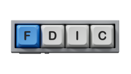 fdic word written on Computer keyboard keys with copy space.close up of Computer keyboard keys,Business Concept.Supports PNG files with transparent backgrounds.