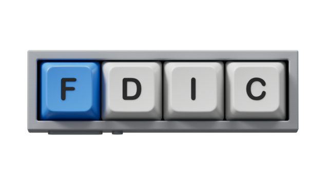 fdic word written on Computer keyboard keys with copy space.close up of Computer keyboard keys,Business Concept.Supports PNG files with transparent backgrounds.
