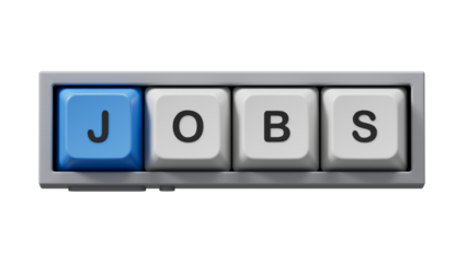 Computer keyboard keys with JOBS business word.close up of Computer keyboard keys,Business Concept.Supports PNG files with transparent backgrounds.