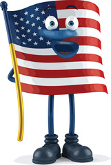 Cartoon American Flag Character Waving and Smiling