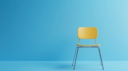 Yellow chair against a blue wall.