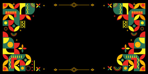 Abstract African style border template design with geometric patterns used for Black History Month posters flyers banners and cultural celebration designs. Vector illustration