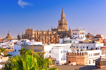 Seville, Spain. Cathedral of Saint Mary of the See with the Giralda bell tower.