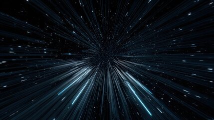 Fototapeta premium warp speed star lines stretching foreground toward vanishing point cosmic travel concept deep black background illustration concept scene visual for commercial design use high detail quality stock