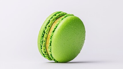 Close-up view of a vibrant green macaron.